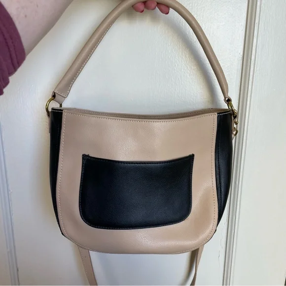 J. Crew Beige and Black Leather Crossbody Purse - Picture 6 of 9